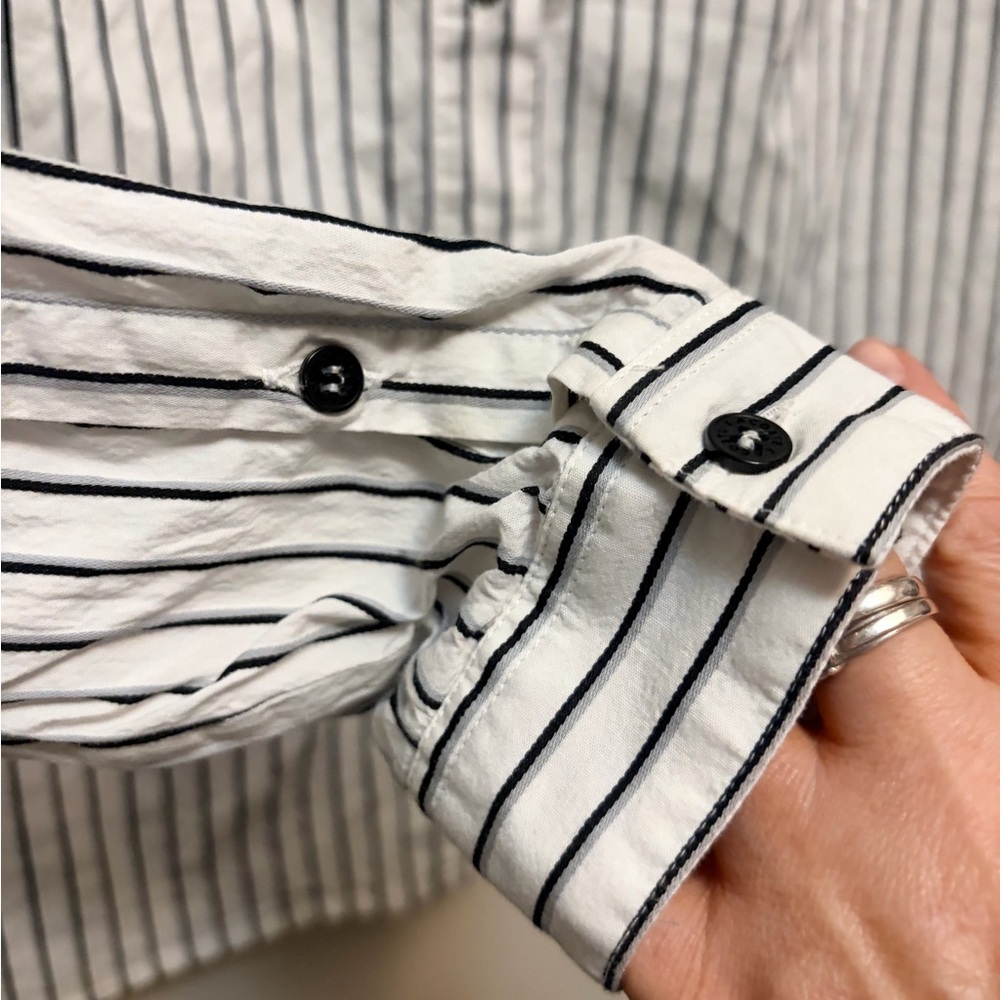 LACOSTE White w/ Black Striped Fitted Button Down Shirt - Picture 5 of 8